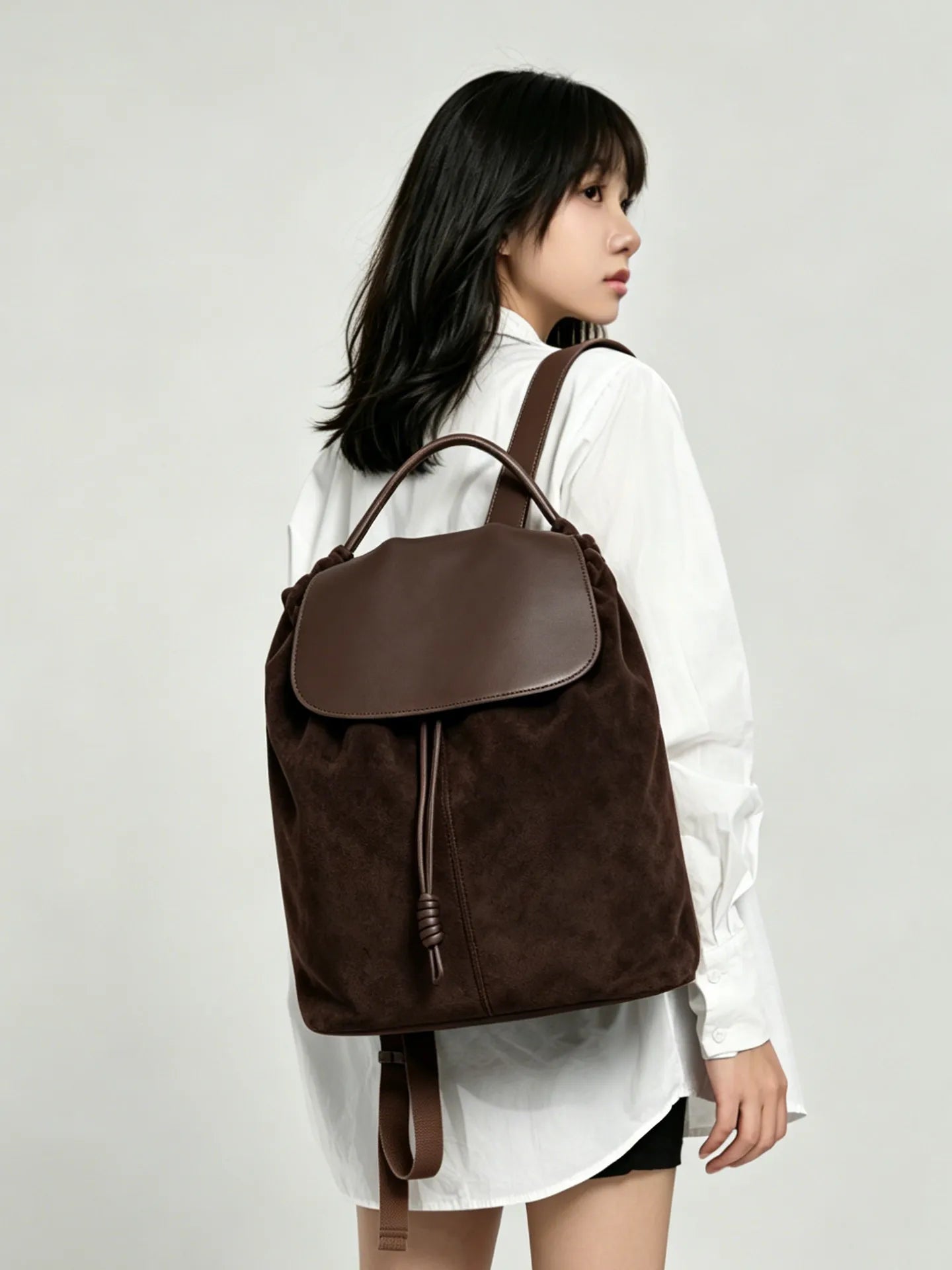 Versatile Large Capacity Suede Leather Bucket Backpack | Trendy Design