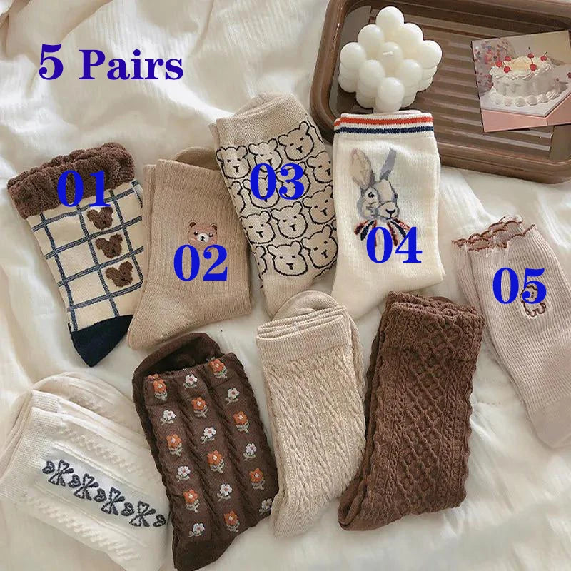 Cute Cartoon Bear Women's Winter Socks | Cozy Kawaii Cotton Socks
