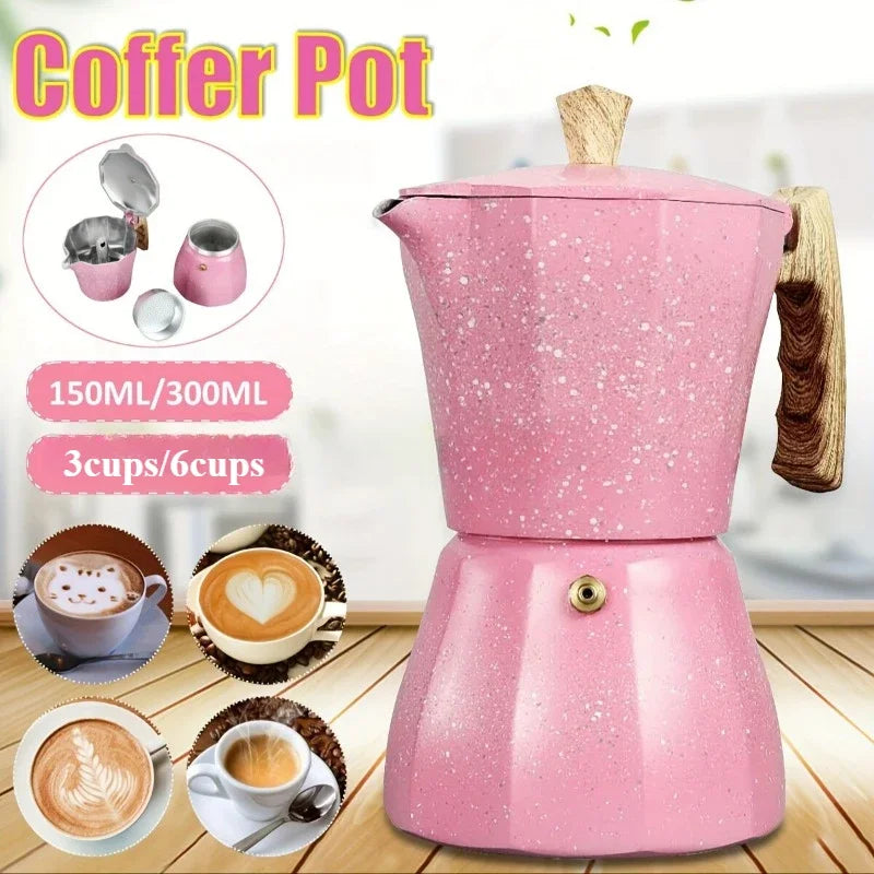 Pink Aluminum Moka Pot | Reusable Mocha Espresso Maker for Home