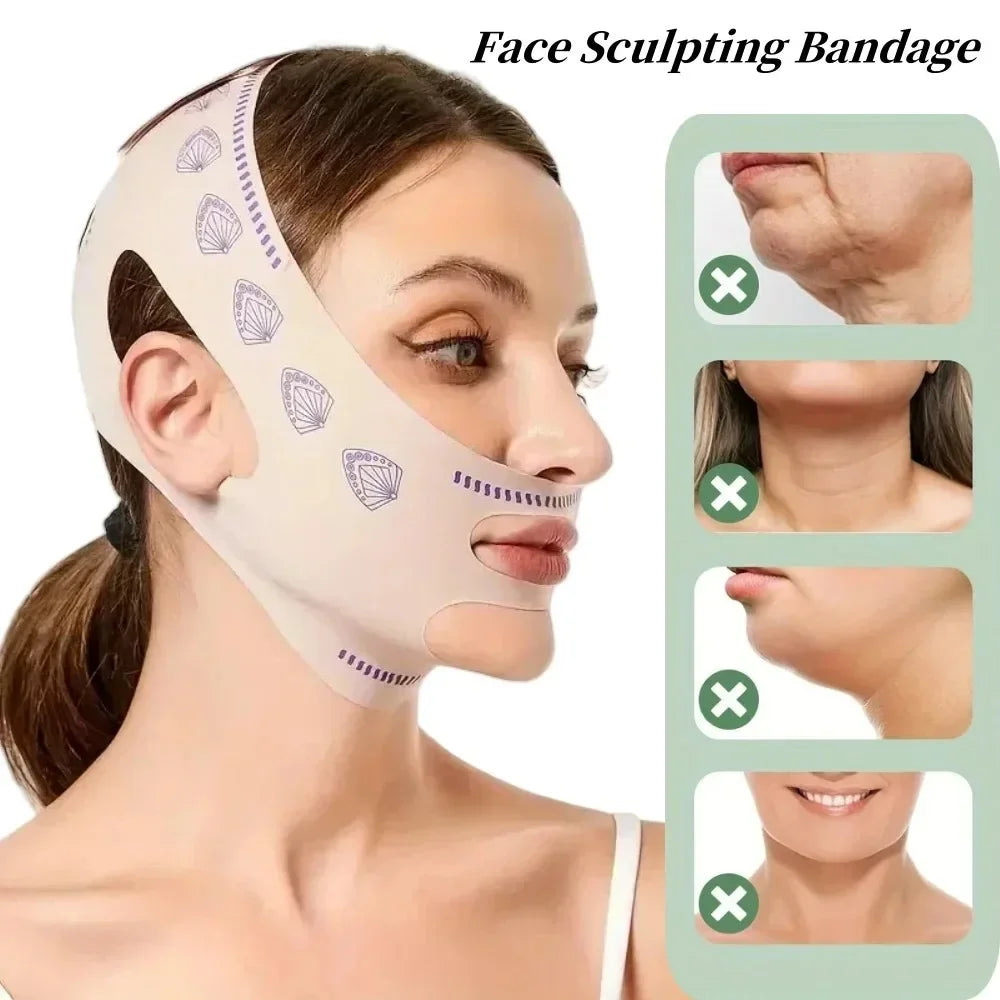 Face Sculpting Bandage & Massage Brush Set | V-Line Lifting Solution