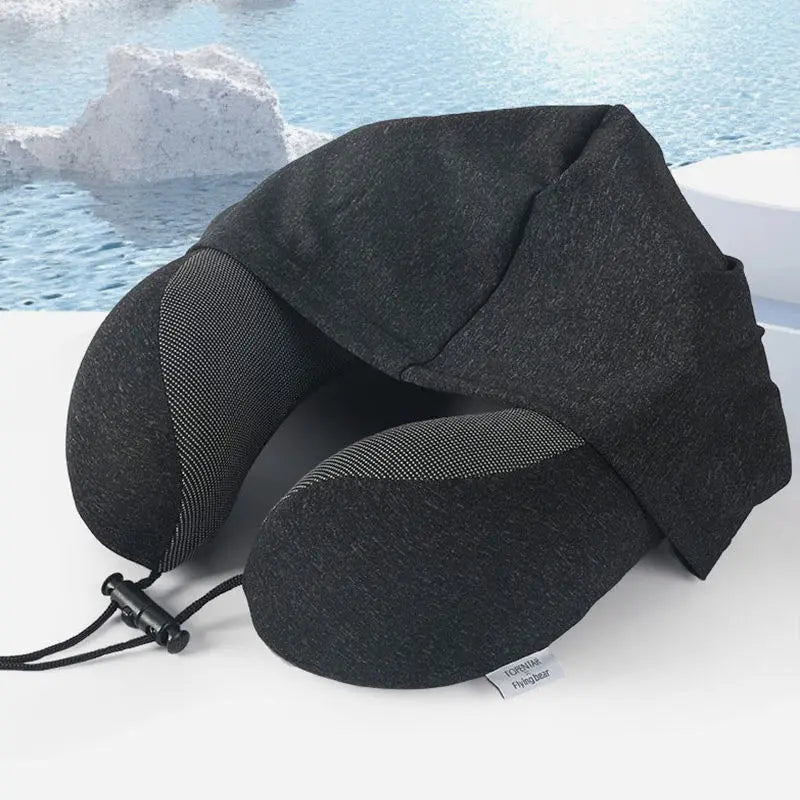 Foldable Memory Foam Travel Neck Pillow with Soft Contour Hood — U-Shaped Stress-Relief Pillow for Flights & On-The-Go Comfort