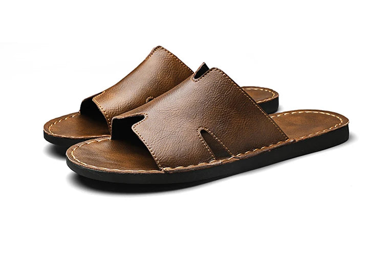 Men's Luxury Leather Slippers | Non-Slip Casual Wear for Summer