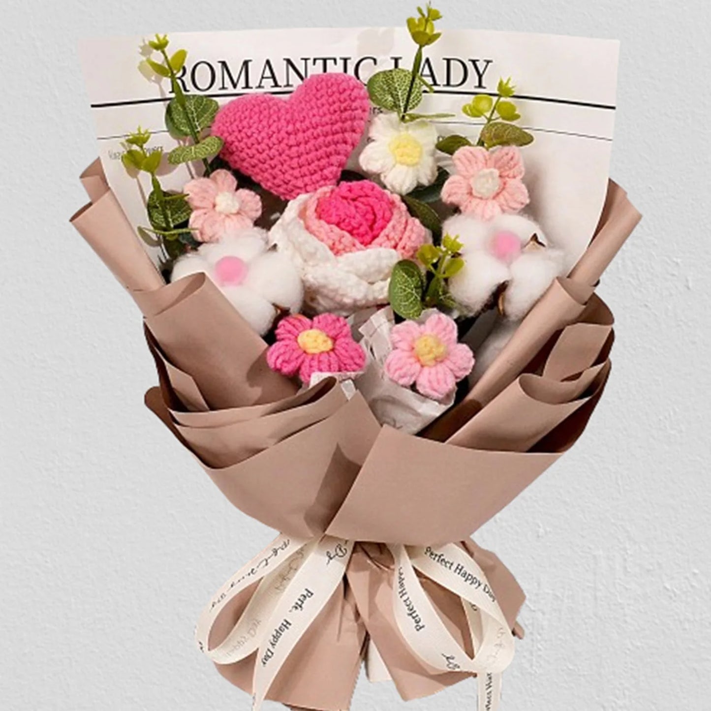 Ramo de Rosas de Ganchillo Hecho a Mano Rosa y Morado | Impresionante Regalo Floral