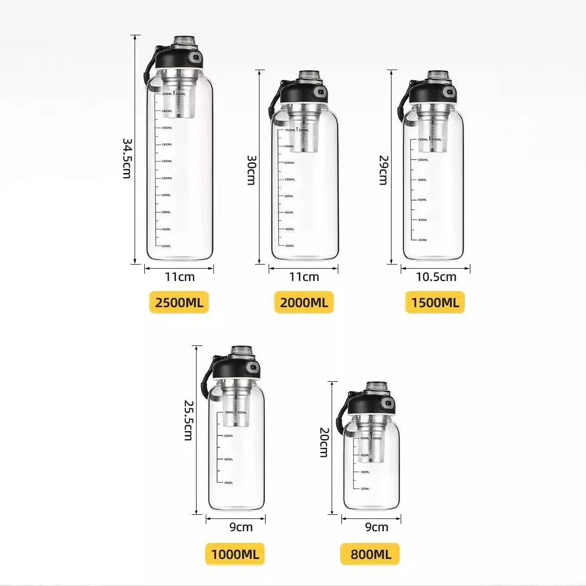Large Capacity Glass Water Bottle with Tea Strainer | Ideal for Travel