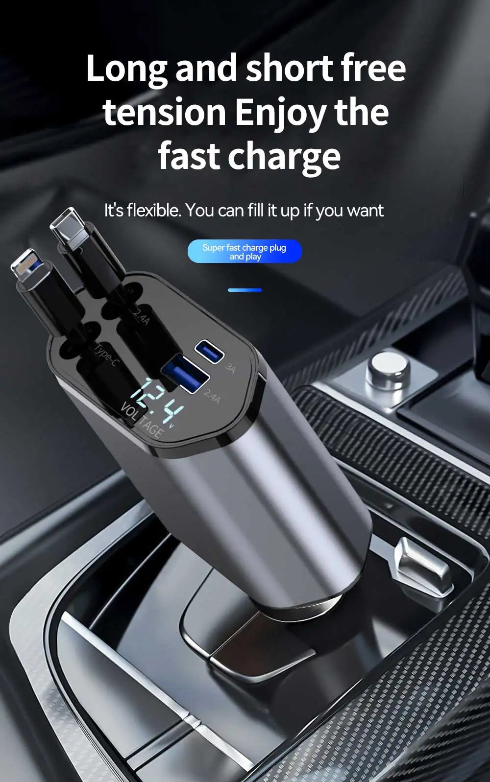 120W 4-in-1 Car Charger | Fast Retractable Charging Adapter
