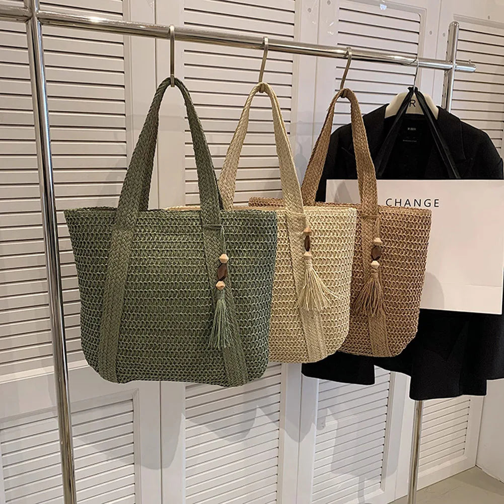 Stylish Hand-Woven Straw Beach Tote Bag for Women | Boho Chic