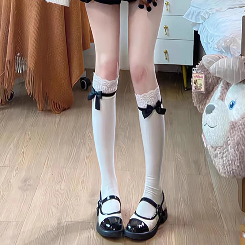 Elegant Japanese Lolita Mid-Tube Socks | Bow & Lace Design