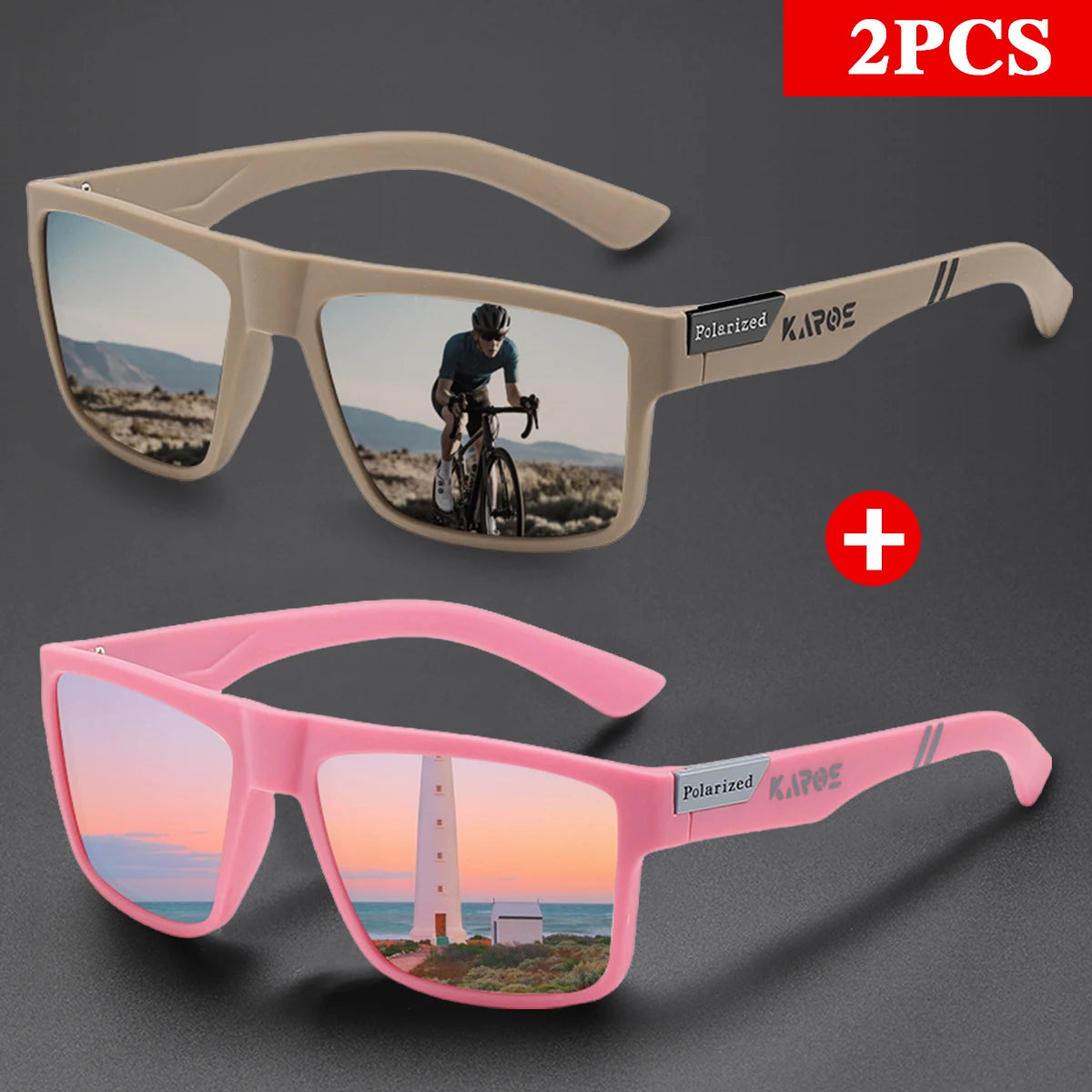 KAROS 2Pcs Polarized Sport Glasses Set for Men & Women UV400 Protection Eyewear for Fishing Cycling Driving Travel & Hiking YZ23