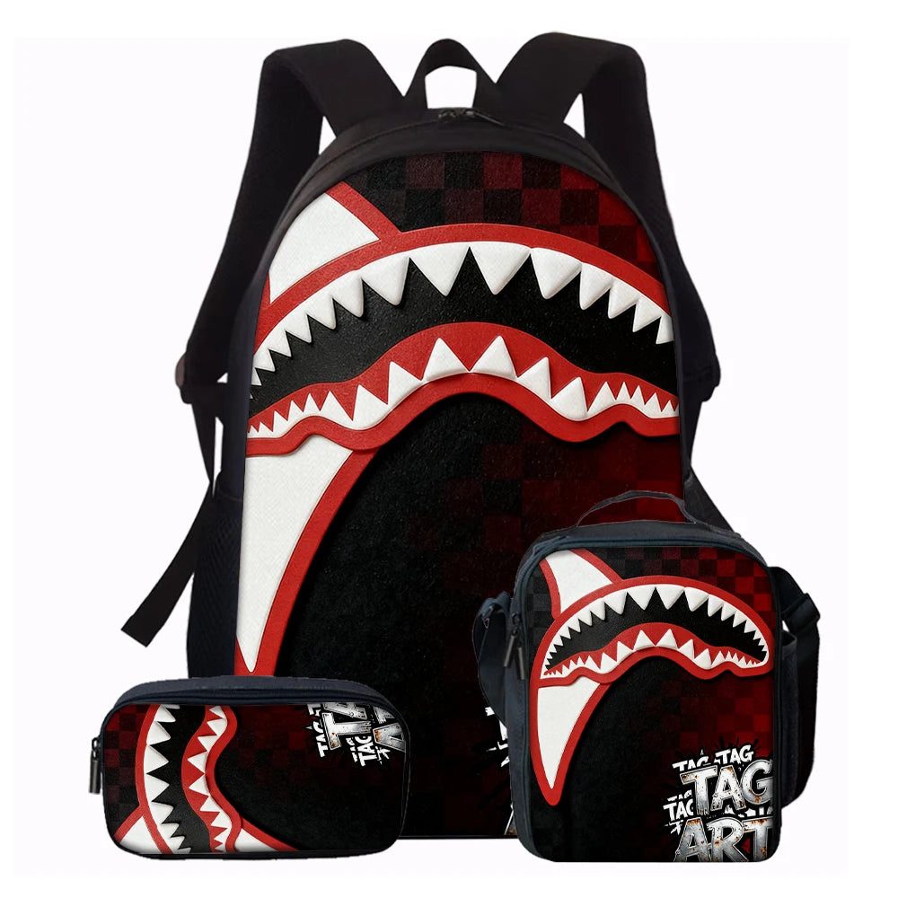 Trendy Shark Graphic Backpack Set | Ideal for School & Adventures