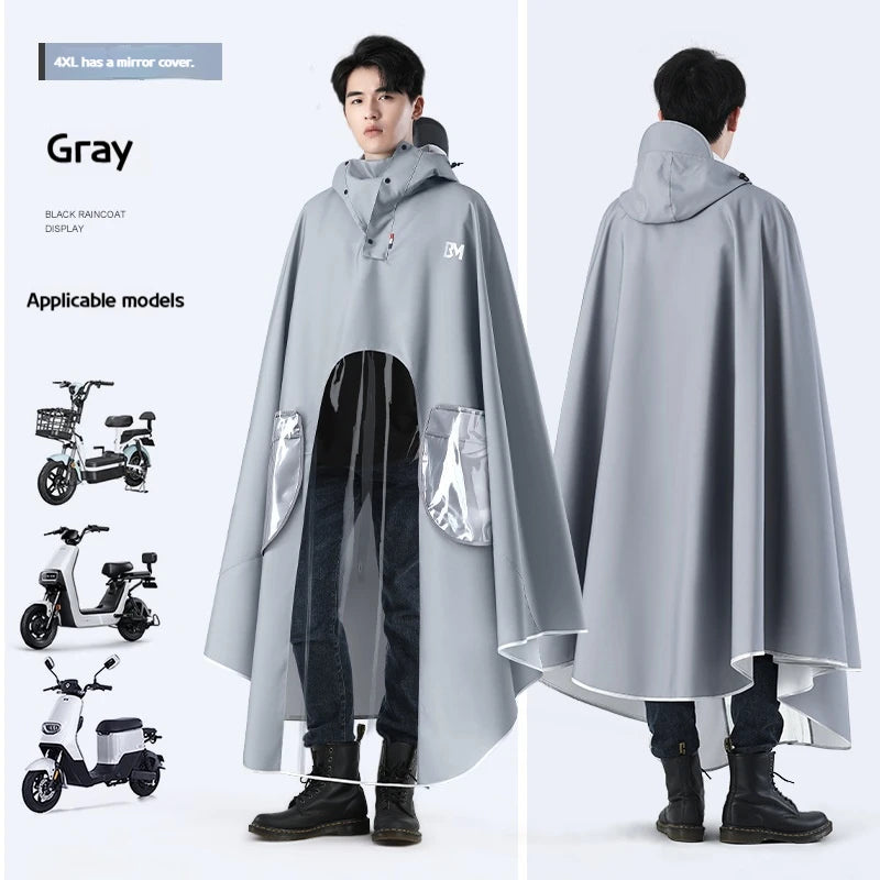 Men's Full-Length Rain Poncho for Motorcycle & Scooter Riders