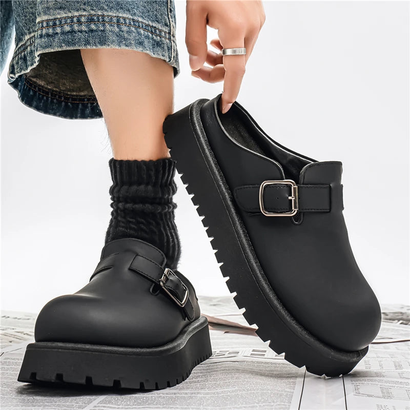 Men's Casual Leather Half Slippers | Non-Slip Summer Clogs