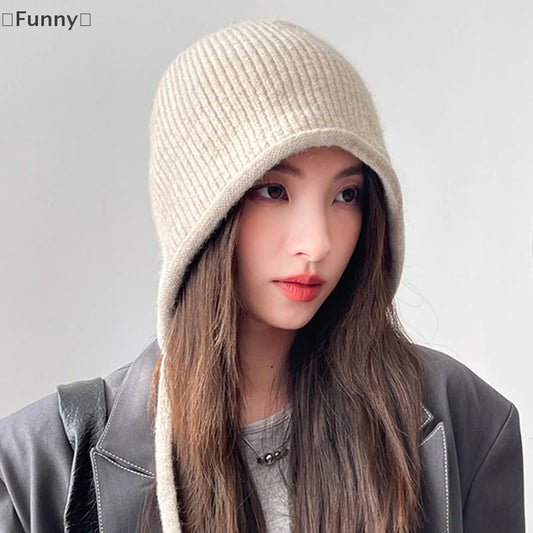 Women's Cute Knitted Lei Feng Earflap Beanie | Sweet Drawstring Winter Warm Hat 2026