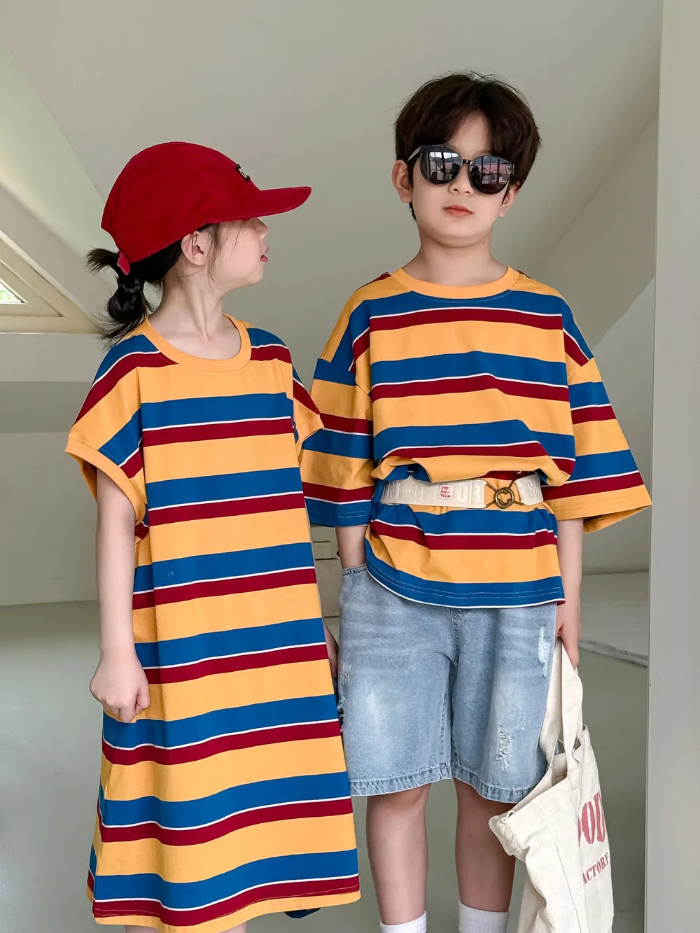 Children's Wide Striped Short-Sleeve T-Shirt for Summer Fun