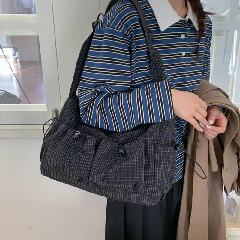 Stylish Plaid Nylon Shoulder Tote Bag | Versatile Everyday Accessory