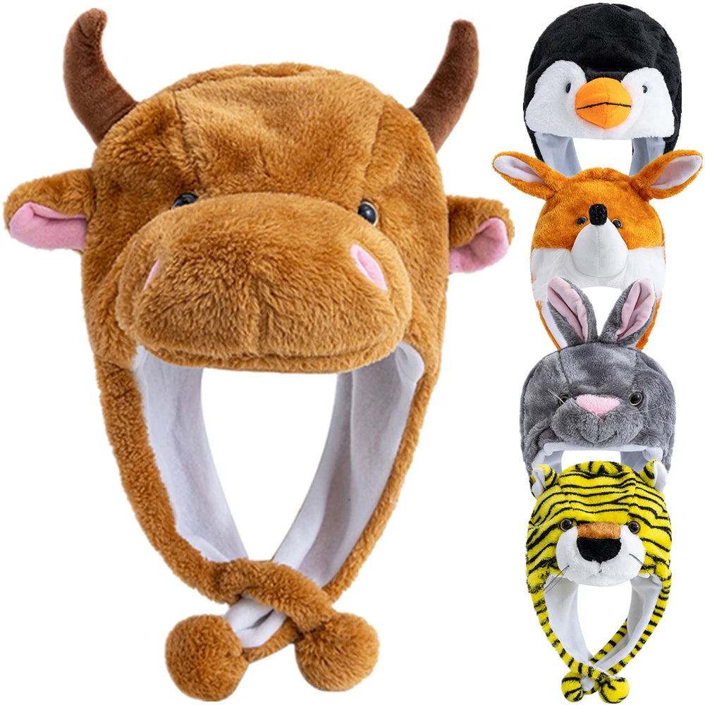 Unisex Funny 3D Bulls Head Plush Winter Beanie | Cozy Cartoon Hat