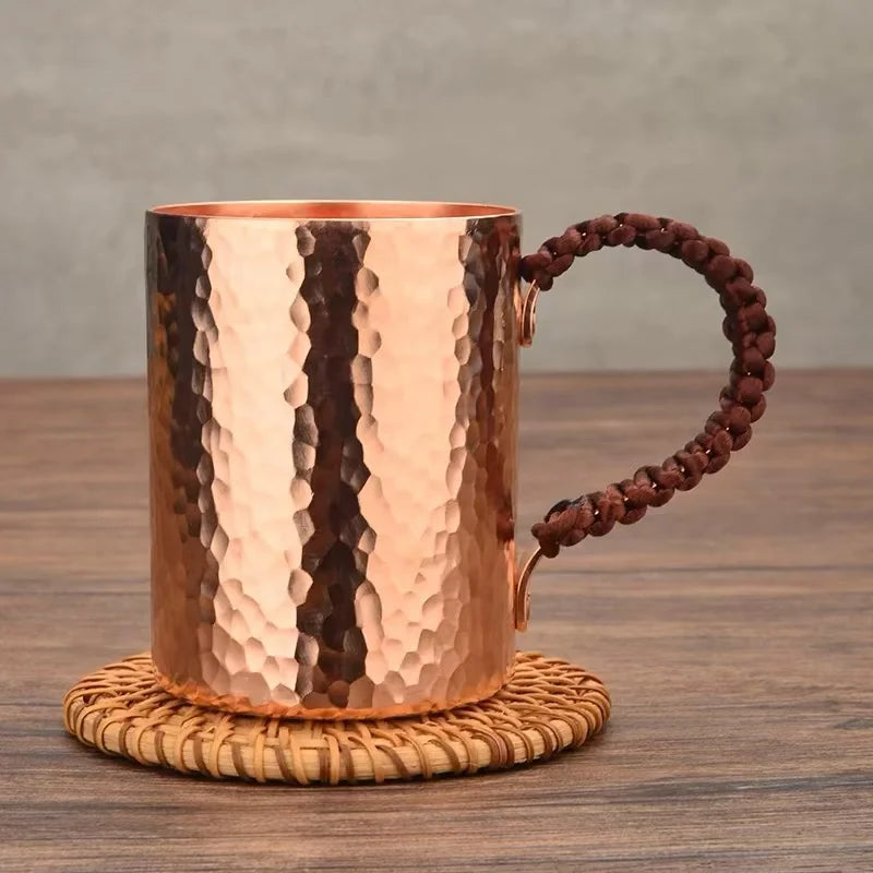 Handcrafted Coffee Mug,Pure Copper Beer Cup,Weave Handle Thickened Water Breakfast Cup,for Home Drinkware Tableware ,200ml,1pcs