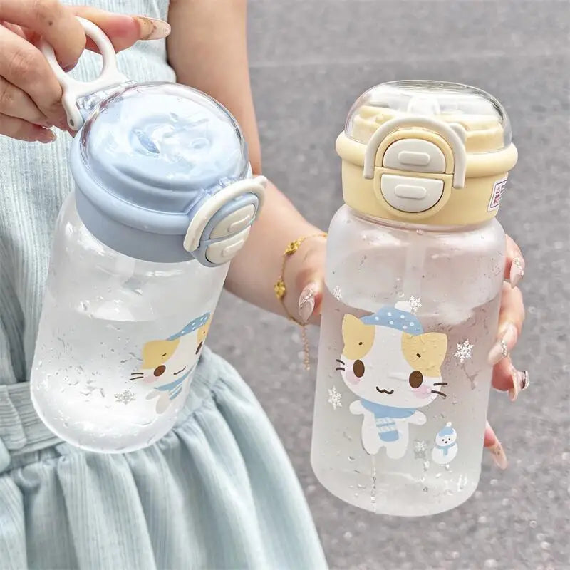 500ML Cute Cat Water Bottle | Portable Straw Cup for Kids