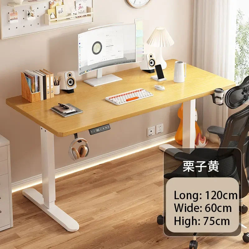 Electric Height Adjustable Solid Wood Computer Desk for Home & Office