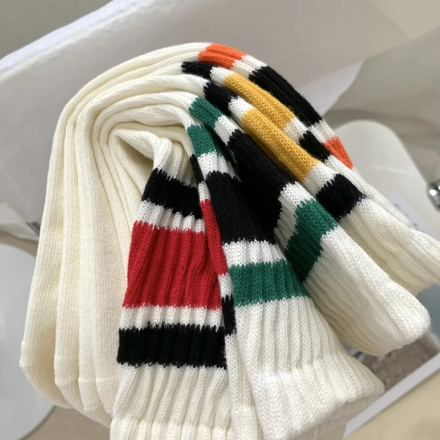 Vintage Striped Medium Tube Socks | Unisex Terry Sports Socks