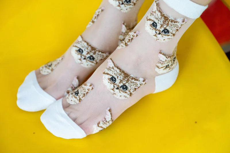 Trendy Women’s Transparent Cat Socks | Cute Kawaii Summer Fashion