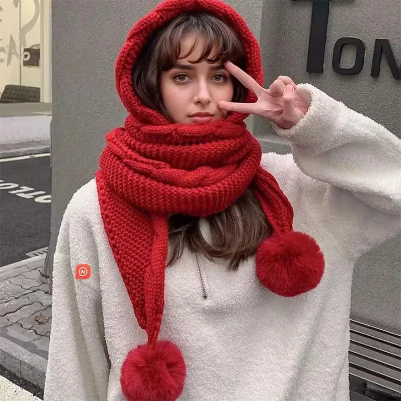 Conjunto de gorro y bufanda de invierno para mujer | Gorro de lana térmico con pompón y pasamontañas
