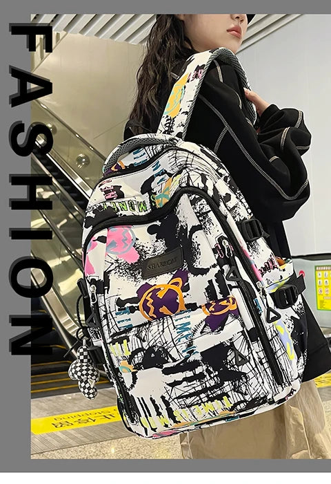 Trendy Personalized Graffiti Japanese Backpack | Large Capacity Book Bag