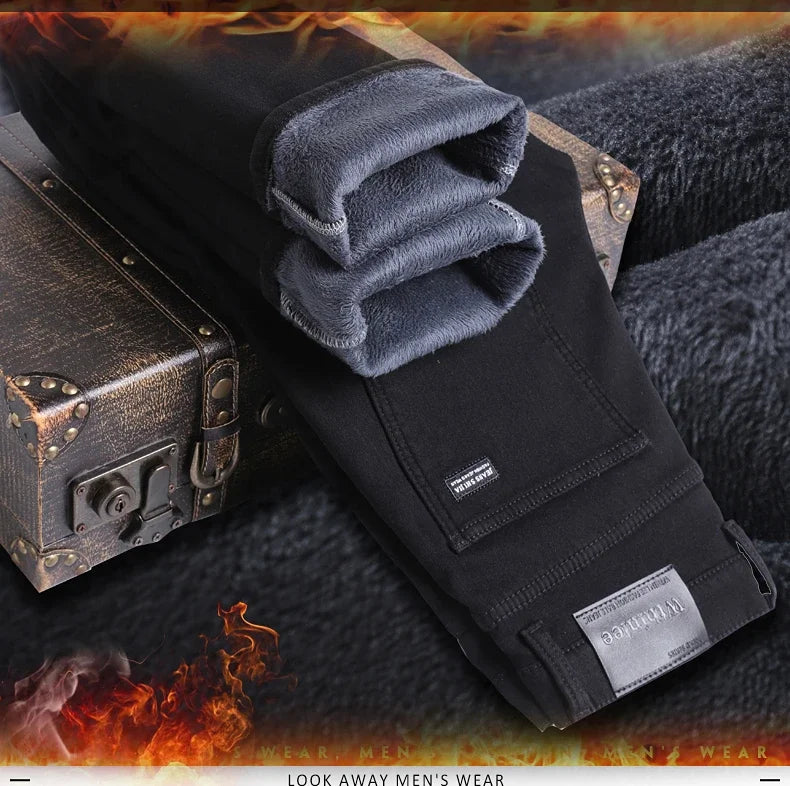 Men's Winter Velvet Pants | Warm Fleece-Lined Denim Jeans