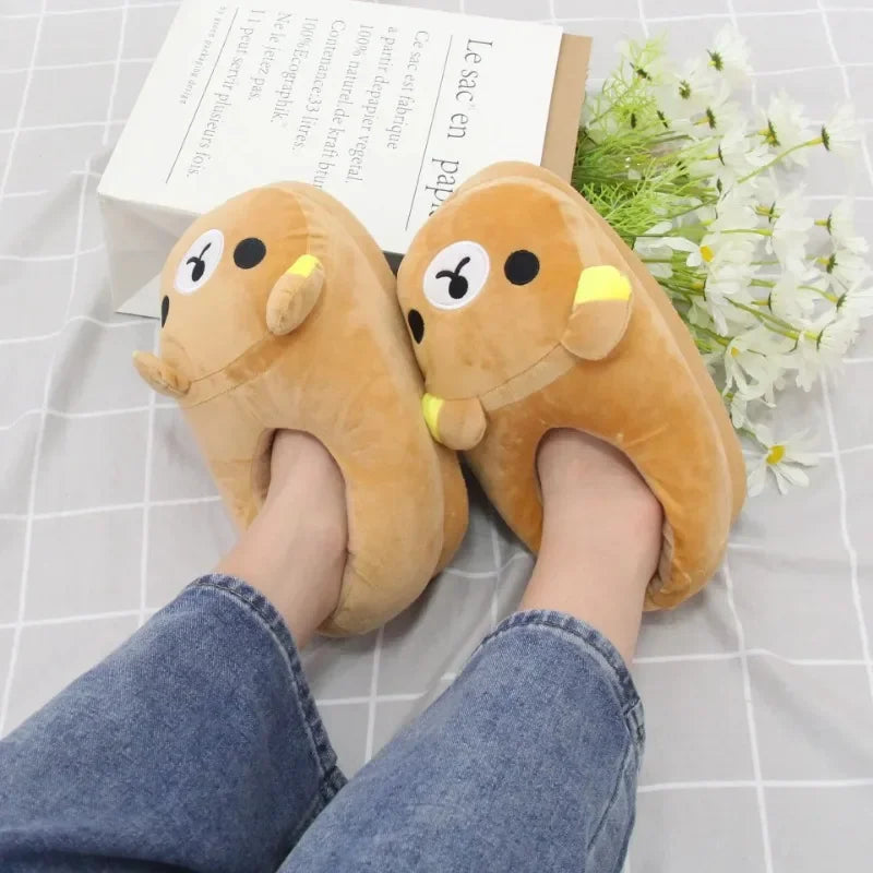 Cute Plush Fleeces-Lined Winter Bear Cartoon Slippers