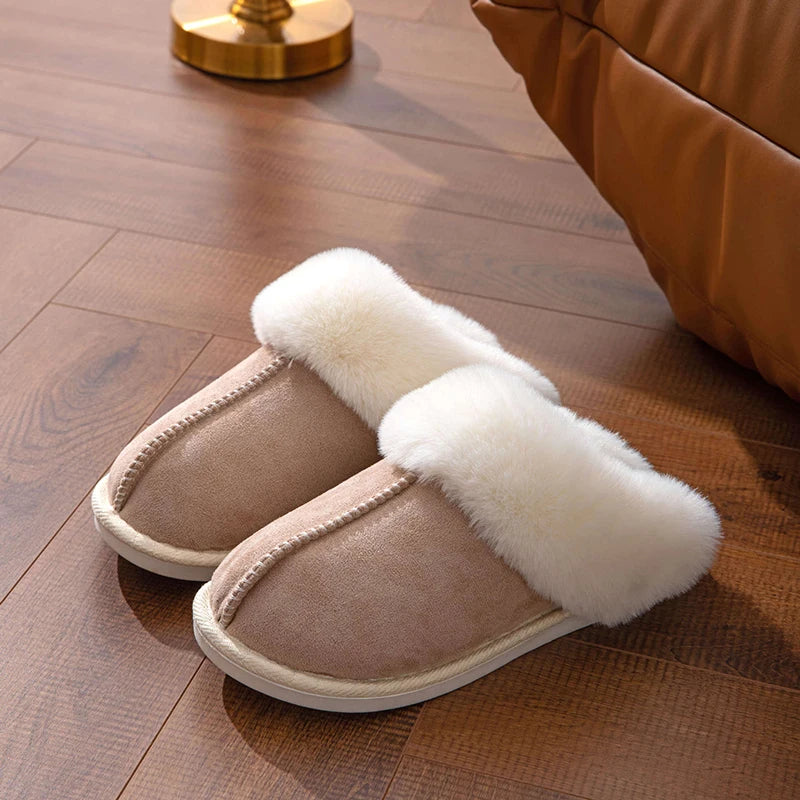 Winter Warm Faux Suede Fur Slippers | Cozy Plush Indoor Slides