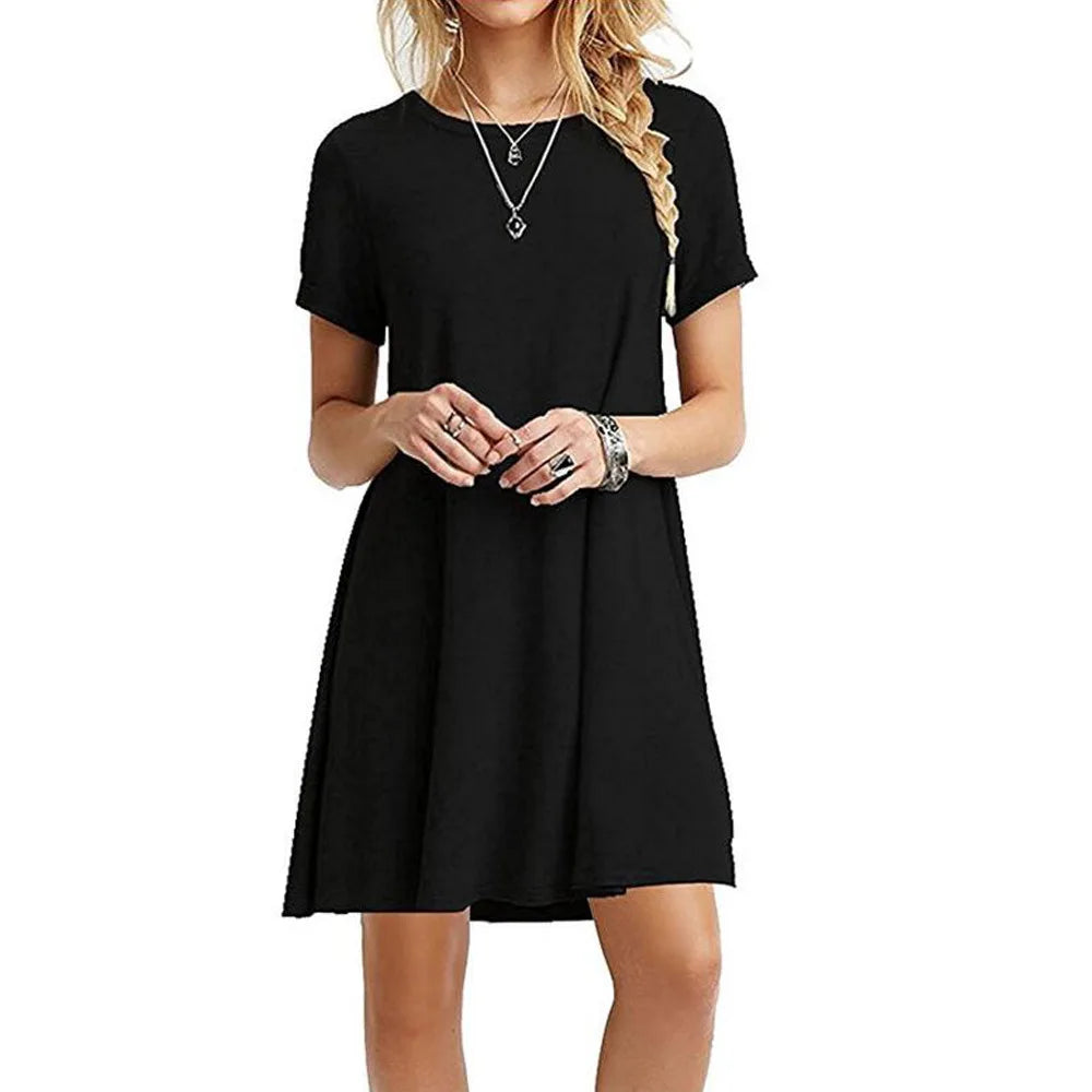 Chic Summer Solid Color Mini Dress | Casual A-Line Style