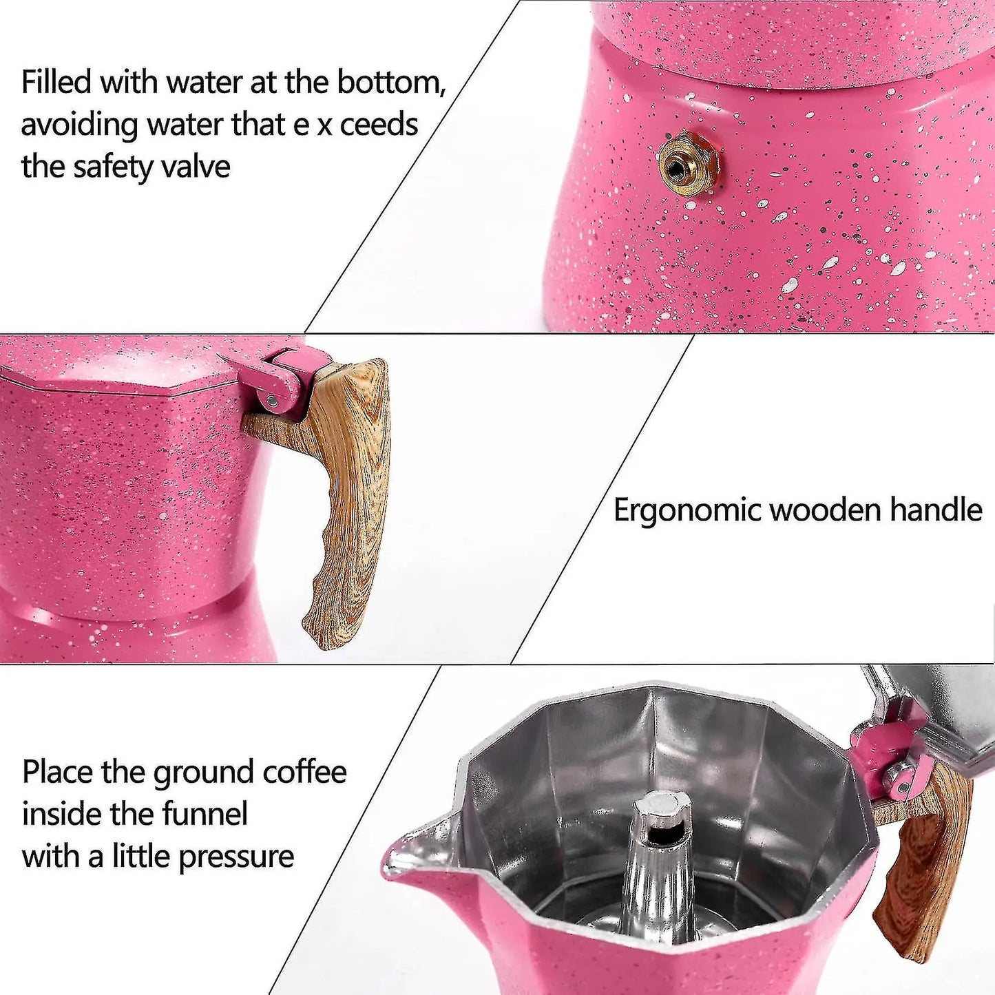 Pink Aluminum Moka Pot | Reusable Mocha Espresso Maker for Home