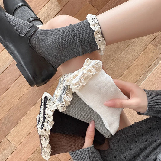 Calcetines de mujer de algodón con encaje | Elegante paquete de 5