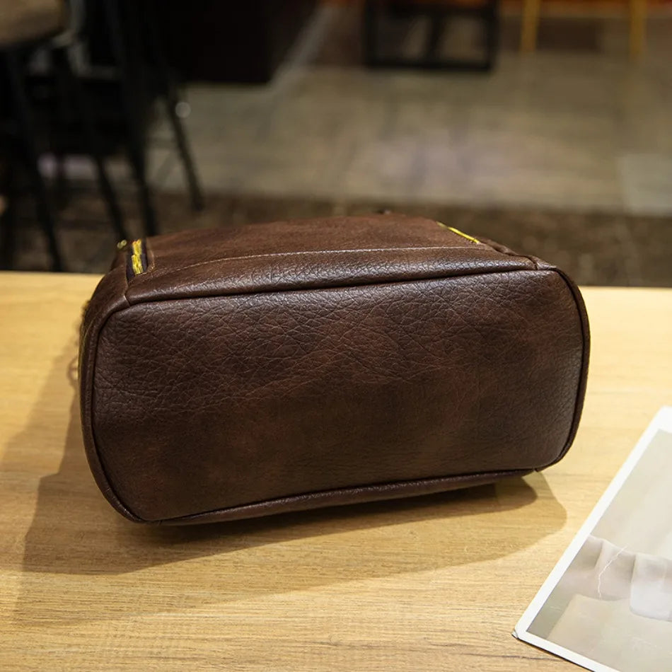 Vintage Leather Backpack | Large Capacity Travel Rucksack for Women