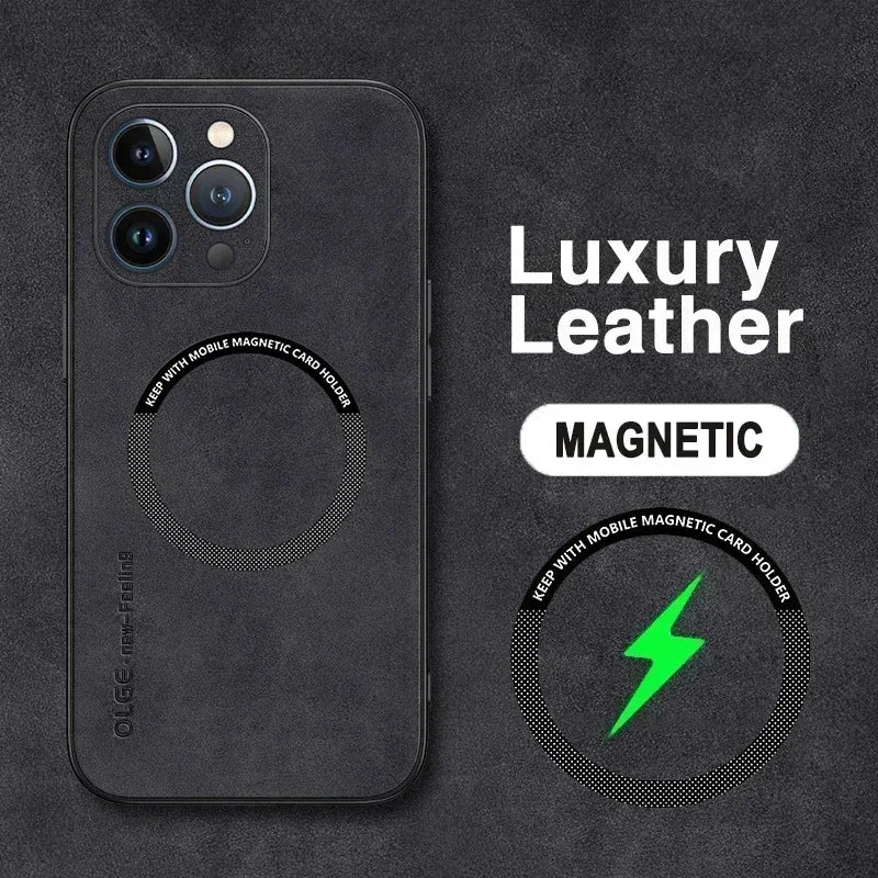 Luxury Leather Shockproof Phone Case for iPhone | Magnetic Charging