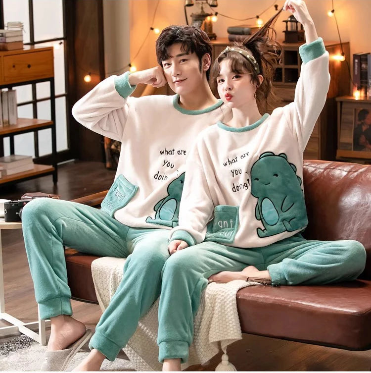 Winter Warm Flannel Sleepwear Set | Cozy Cartoon Two-Piece Loungewear
