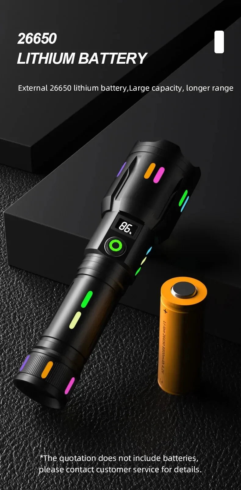 High Power Long Range LED Flashlight | Zoom & Colorful Light