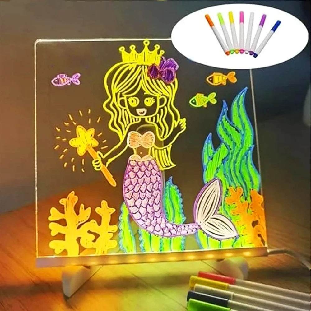 Pizarra LED colorida con 7 bolígrafos | Tablero de mensajes creativo para manualidades