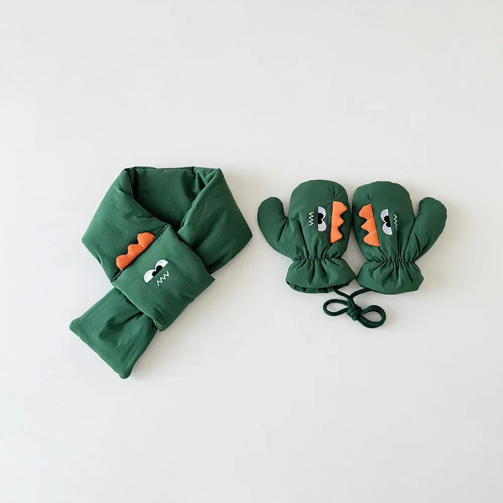 Winter Kids Scarf & Gloves Set | Cute Cartoon Accessories