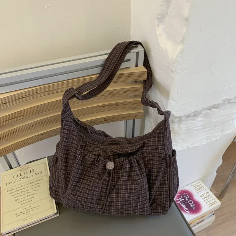 Stylish Plaid Nylon Shoulder Tote Bag | Versatile Everyday Accessory