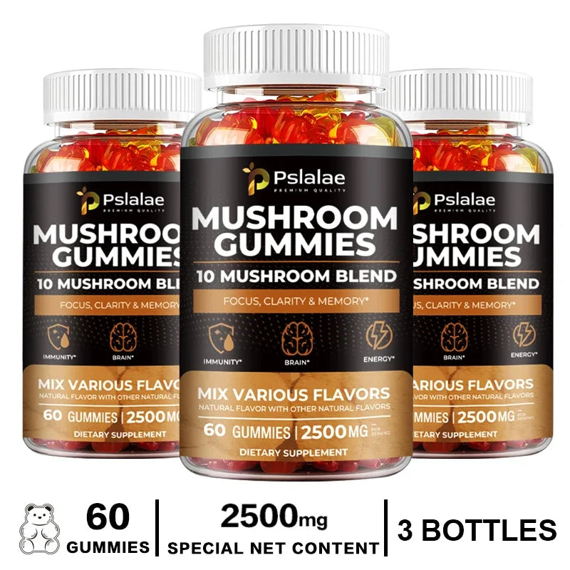 10-Strain Mushroom Gummies for Energy, Focus, and Stress Relief
