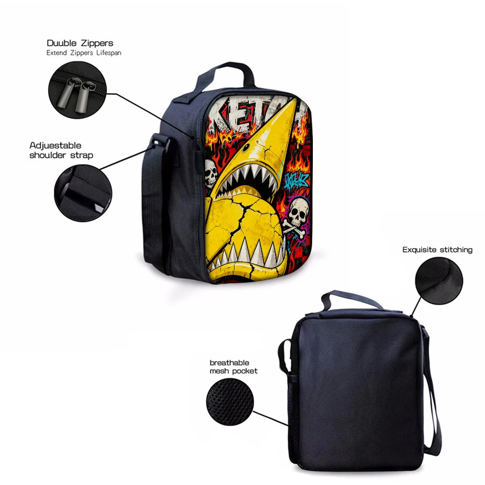 Trendy Shark Graphic Backpack Set | Perfect for School & Daily Use