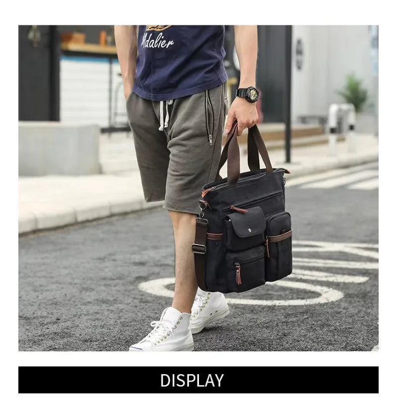 Men's Vintage Canvas Shoulder Bag | Large Capacity Briefcase