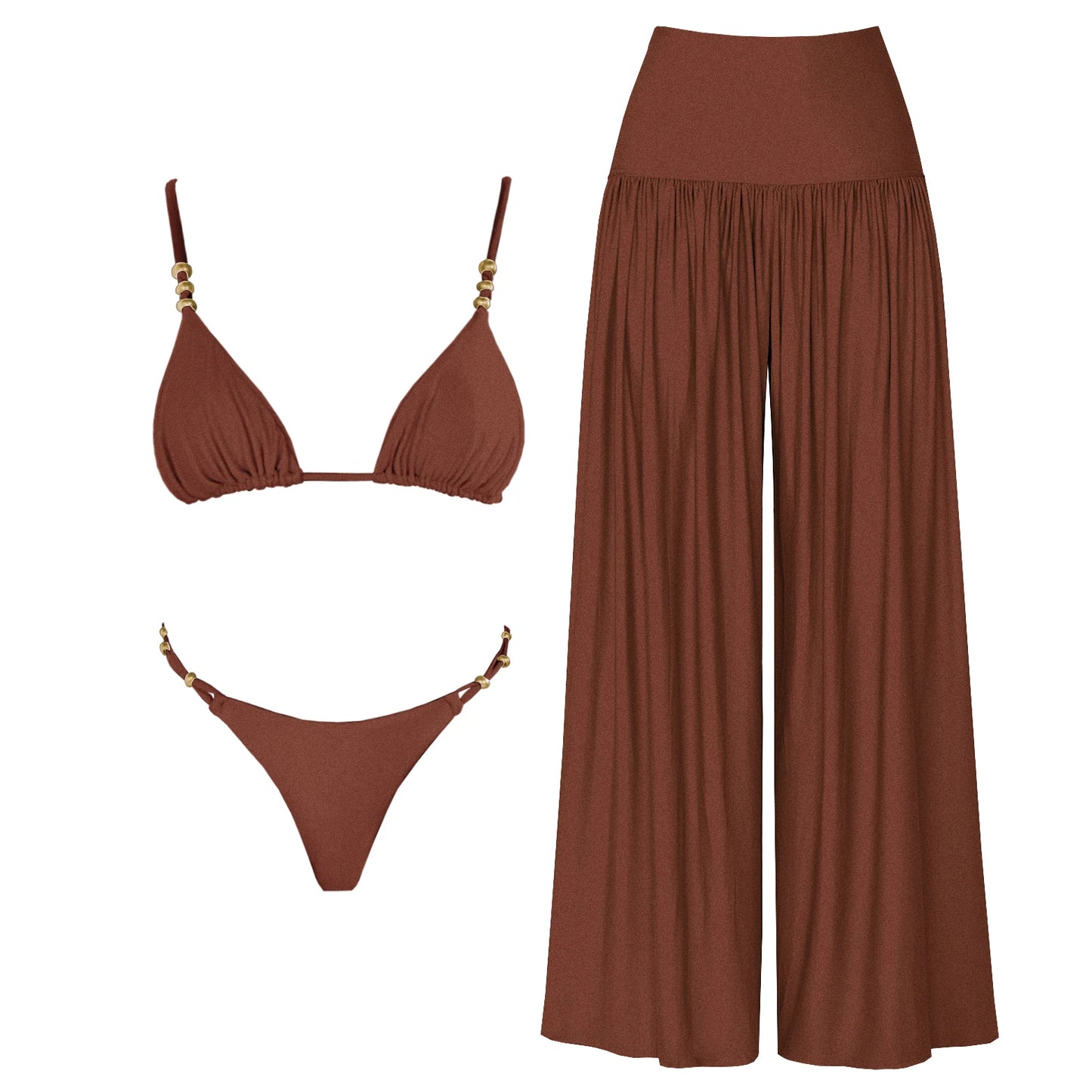 3Pcs Shiny Bikini Set | Luxury Push Up Swimwear Beachwear