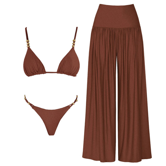 3Pcs Shiny Bikini Set | Luxury Push Up Swimwear Beachwear