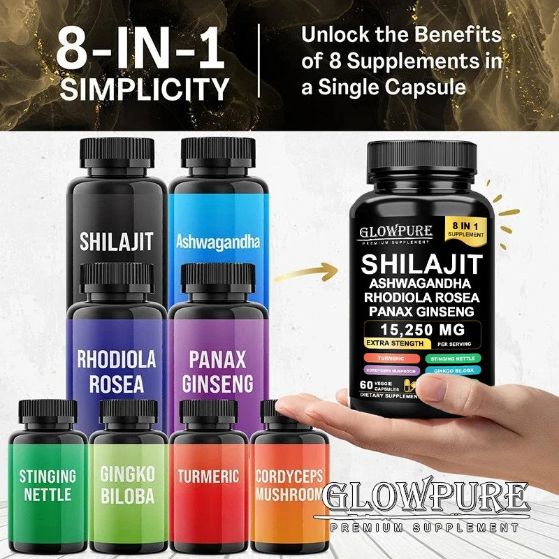 8 in 1 Shilajit Supplement with Ginseng & Ashwagandha for Optimal Health