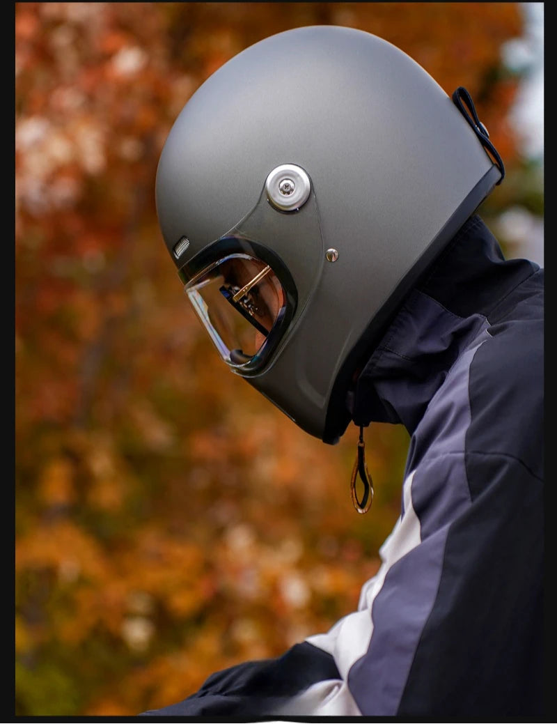 Retro Fiberglass Full Face Motorcycle Helmet | Vintage Style Safety Gear