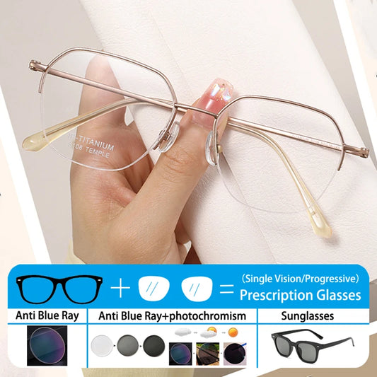 Stylish Titanium Half-Frame Photochromic Sunglasses for Women