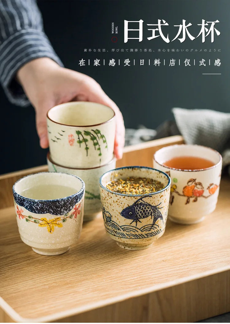 180ml Retro Japanese Ceramic Tea Cups | Hand-Painted Drinkware