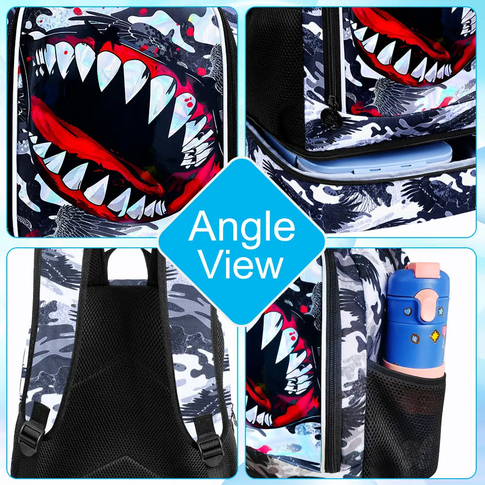 2 In 1 Shark Backpack with Lunch Box | Fun Kids Bookbag