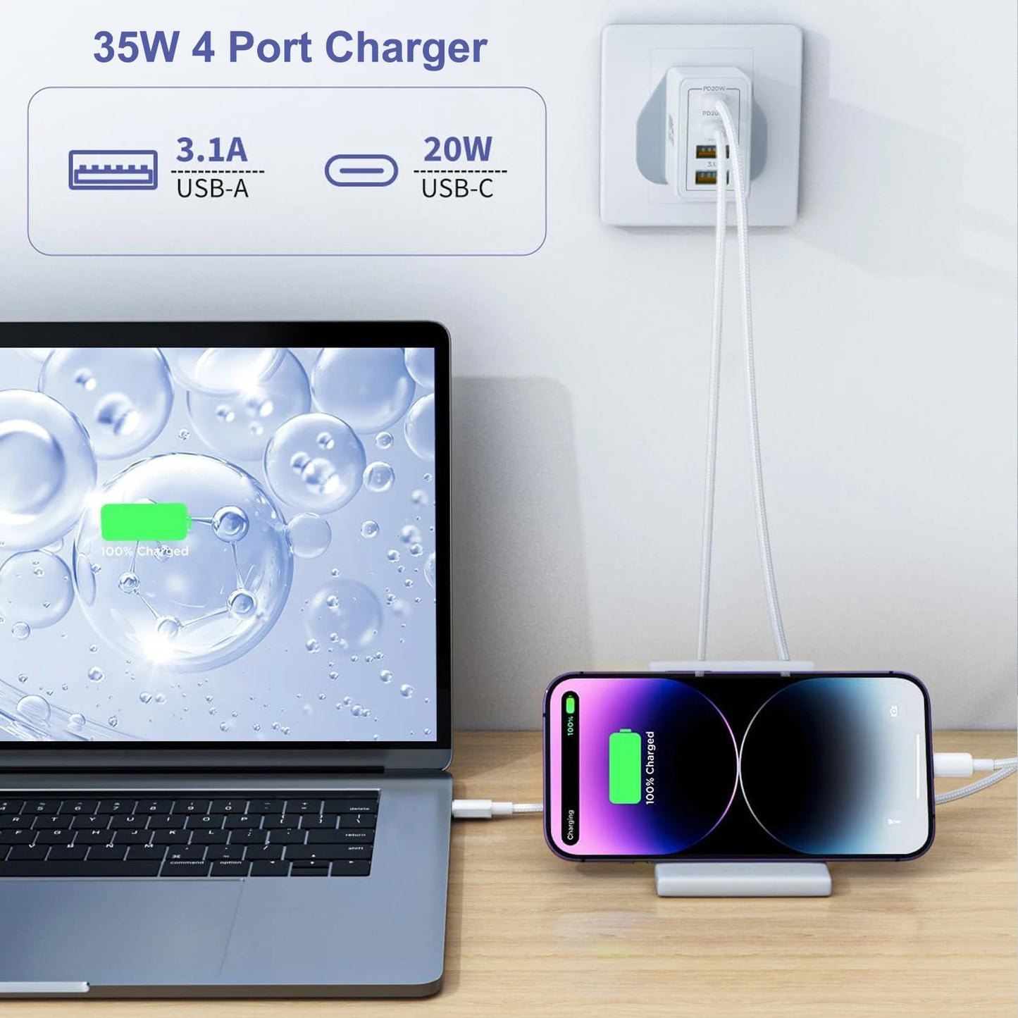 35W Multi-Port USB-C/USB-A Wall Charger | Dual PD Fast Charging
